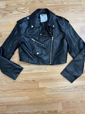 Garage Black Cropped Faux Leather Moto Jacket